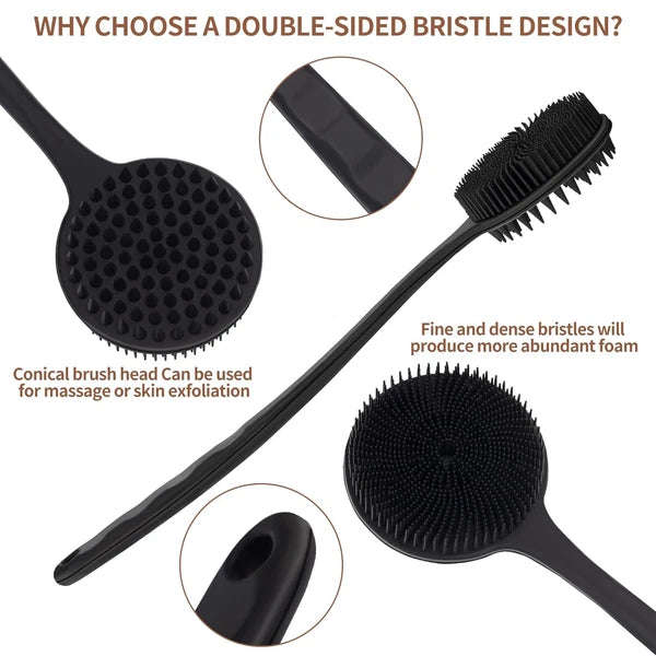 Women Back Massage Exfoliating Body for Silicone Shower Scrubber with Long Handl