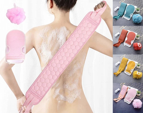 Exfoliating Back Scrubber Shower Bath Body Washer Glove Mitt Sponge Brush Set