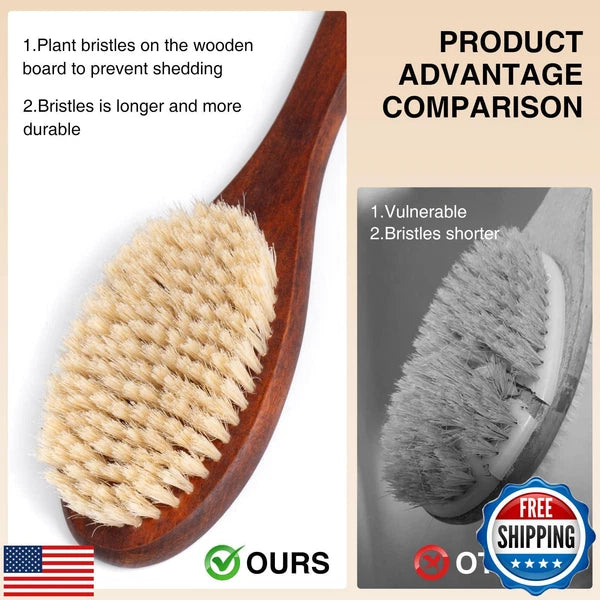 Wooden Bath Brush with Stiff Sisal Bristles Long Handle for Shower Back Scrub