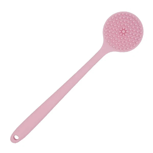 Soft Silicone Back Scrubber Shower Bath Body Brush With Long Handle pink