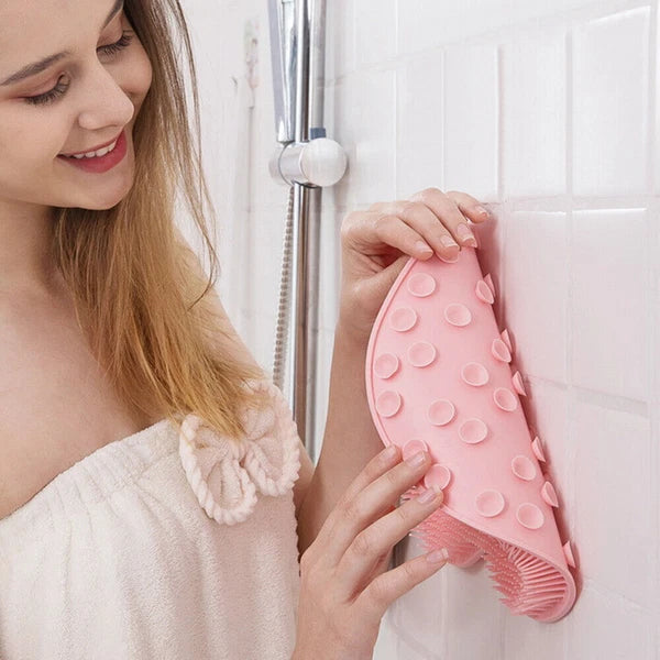 Silicone Wall Mounted Back Scrubber Bath Massage Cushion Brush with Suction Cups