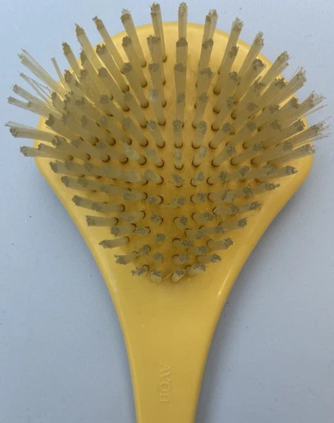 Vintage AVON Pale Soft Yellow Bath Shower Back  15" Handle Body Brush  Decor