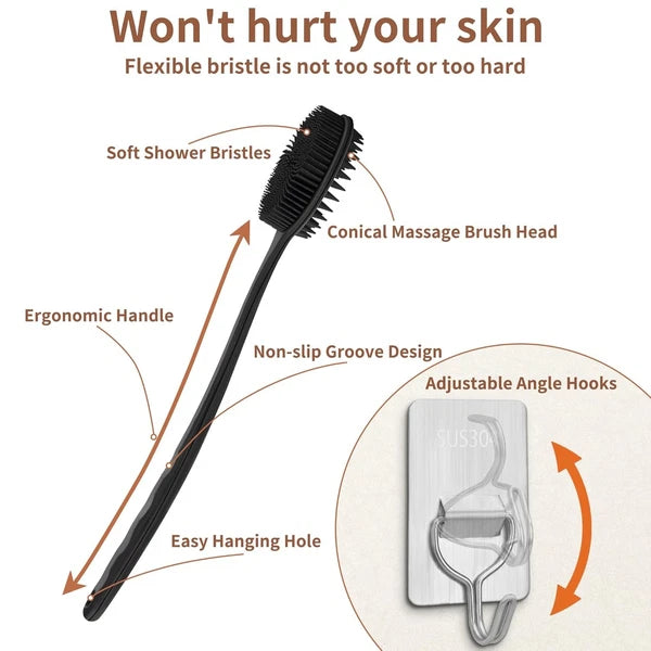 Women Back Massage Exfoliating Body for Silicone Shower Scrubber with Long Handl