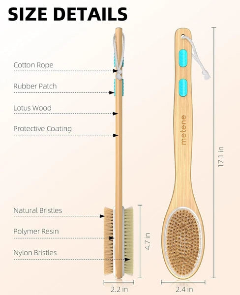 Shower Brush with Soft Stiff Bristles, Bath Dual-Sided Long Handle Back Scrubber