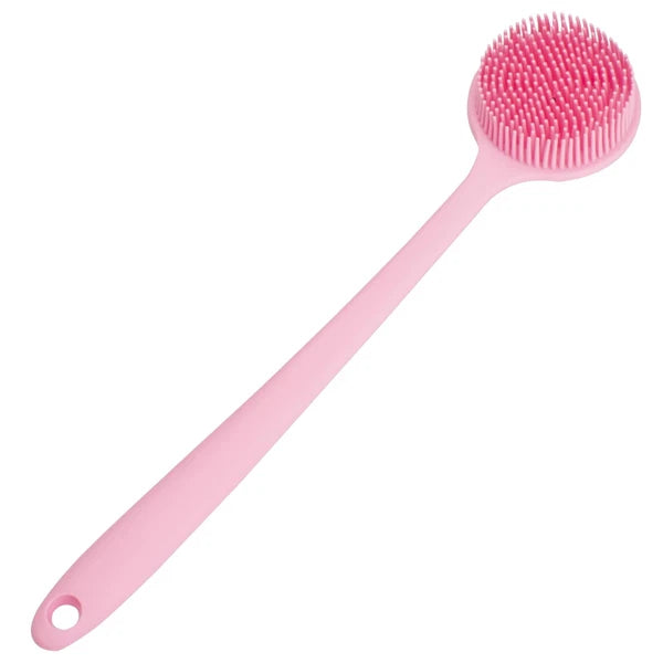 Soft Silicone Back Scrubber Shower Bath Body Brush With Long Handle pink