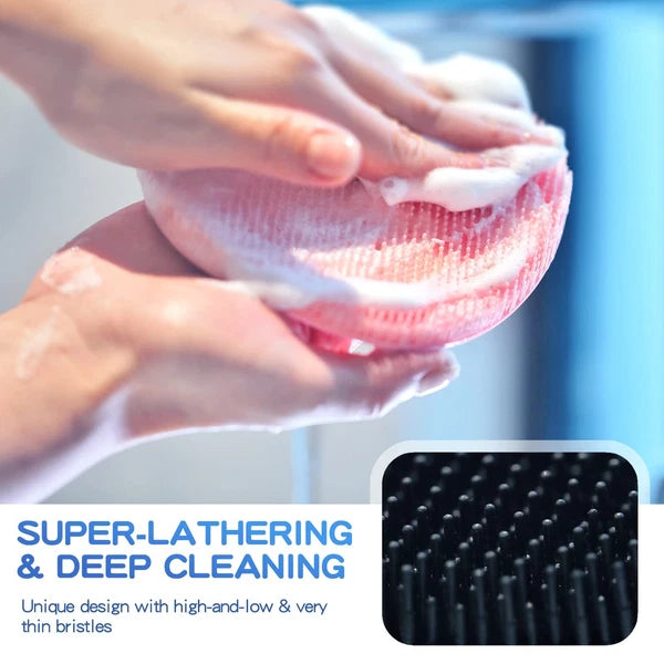 Silicone Back Scrubber(Thick Bristles) & Soft Bath Glove Set, Super-Exfoliati...