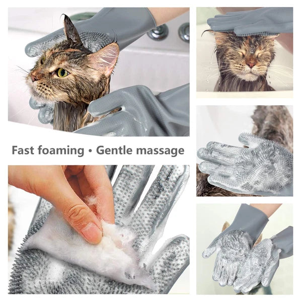 Pet Grooming Gloves - Gentle Dog Bathing Shampoo Brush - Massage Mitt with Enhan