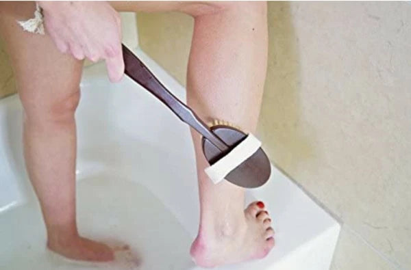 Wooden Bath Shower Brush With Removable Handle, Long Handle Back Scrubber