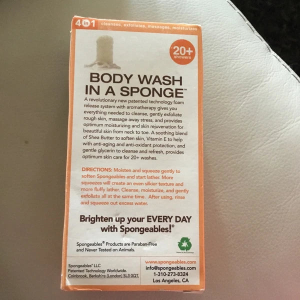 Spongeables: Body Wash In A Sponge 20+Showers - Shea Butter~Olive Oil~White Rose