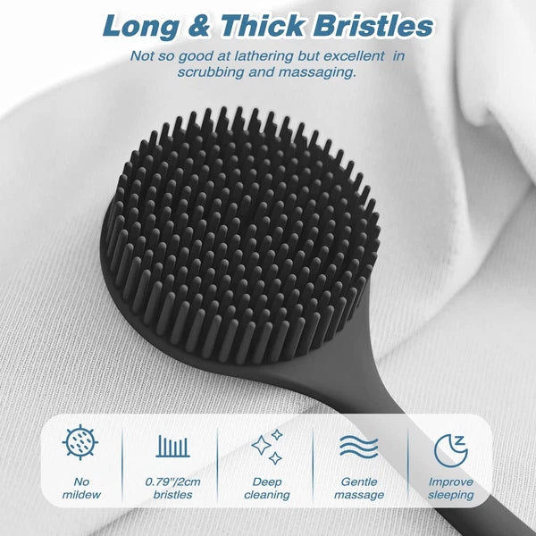 Silicone Back Scrubber(Thick Bristles) & Soft Bath Glove Set, Super-Exfoliati...