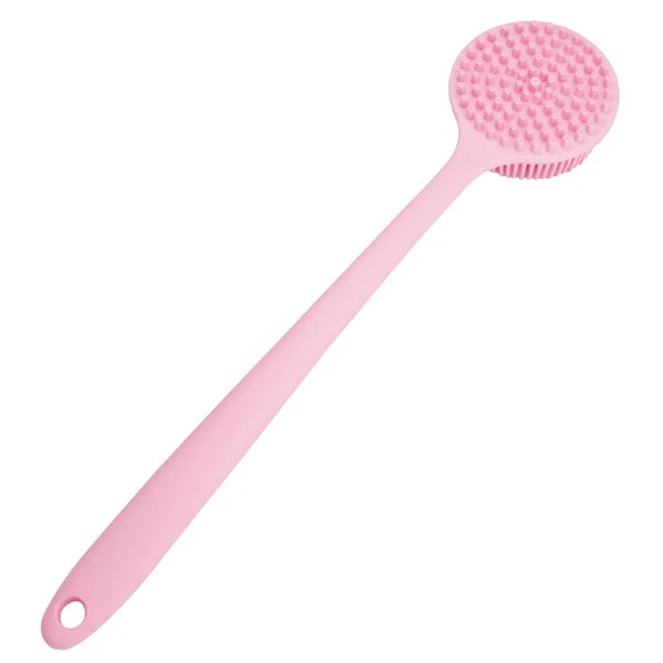 Soft Silicone Back Scrubber Shower Bath Body Brush With Long Handle pink