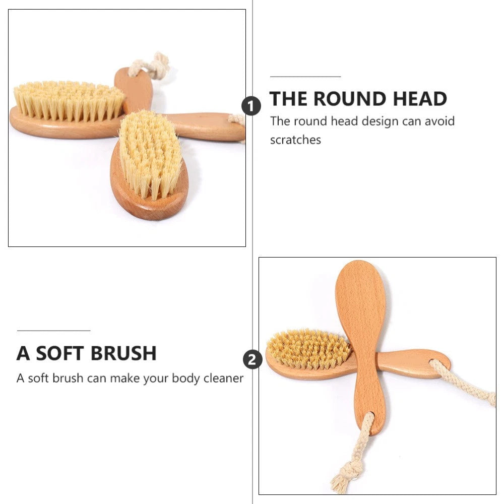 Bathing Brush with Handle Beech Sisal Material for Body Skin Exfoliation