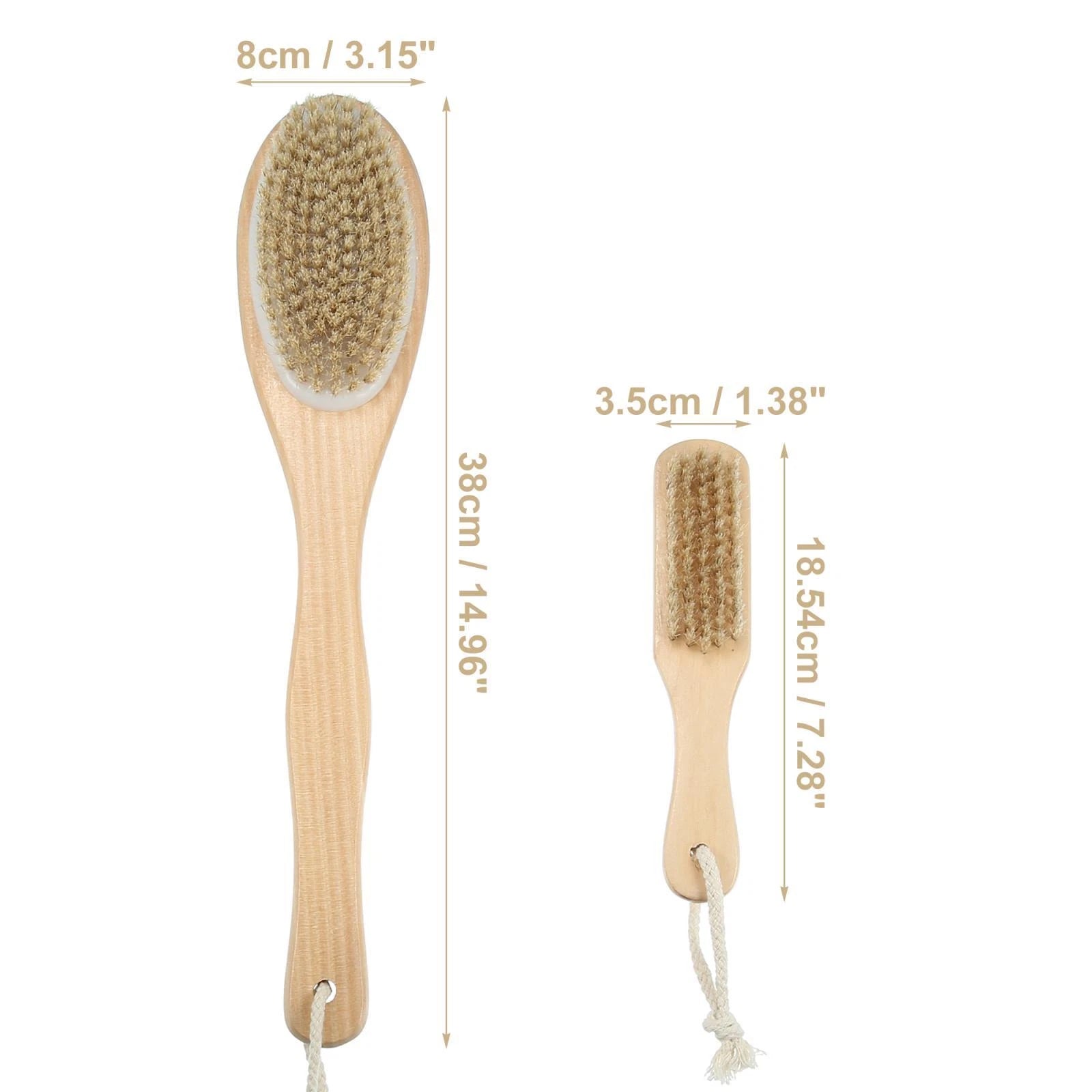 Dry Brushing Body Brush Set Dual Sided Long Handle Back Scrubber for Wet Dry