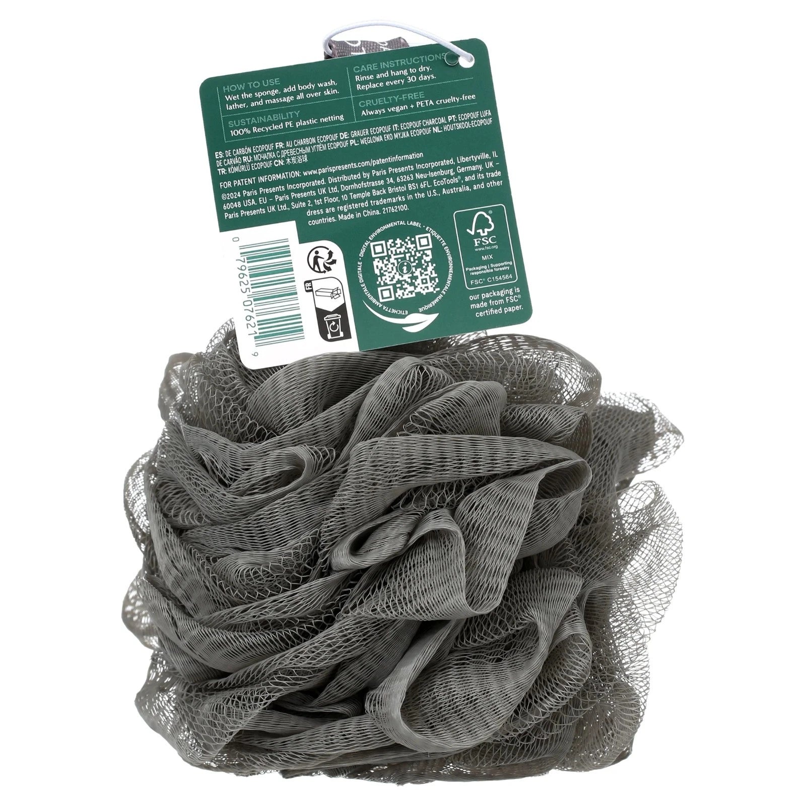 EcoTools Charcoal Bath Sponge, Black Loofah for Body Cleansing & Exfoliating, fo