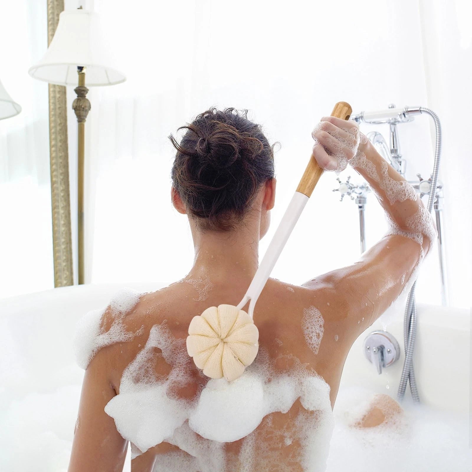 Bath Sponge Back Brush Long Handle For Shower 17 Inch Double Sided Exfoliating B