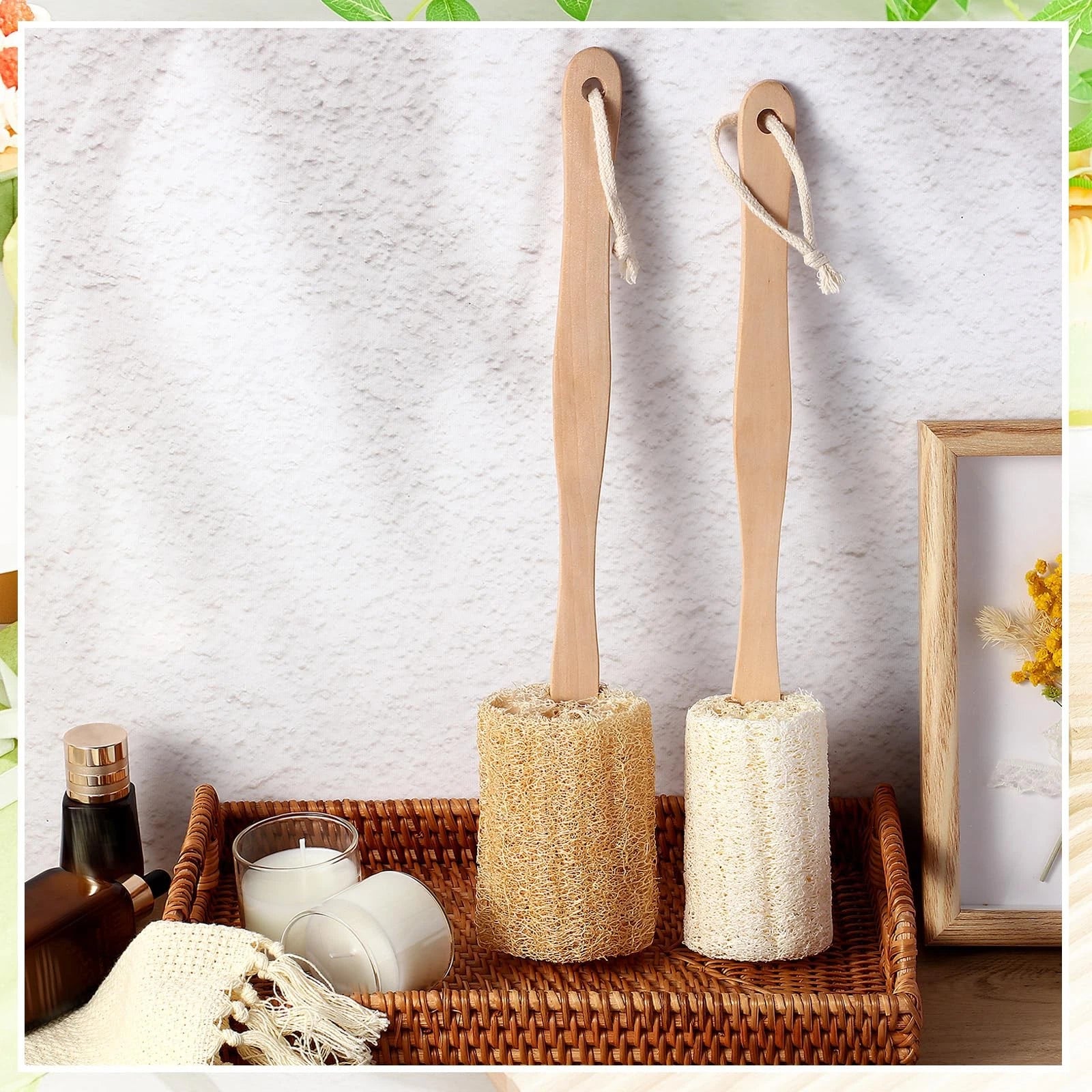 4 Pack Natural Exfoliating Loofah Bath Back Brush Loofah Back Scrubber Long H...