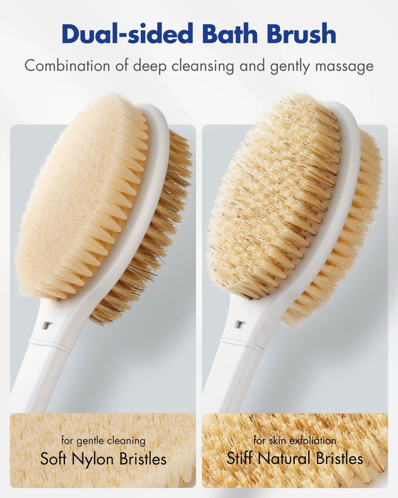Back Scrubber Body Shower Brush with Long Handle Wet or Dry Exfoliator Brush