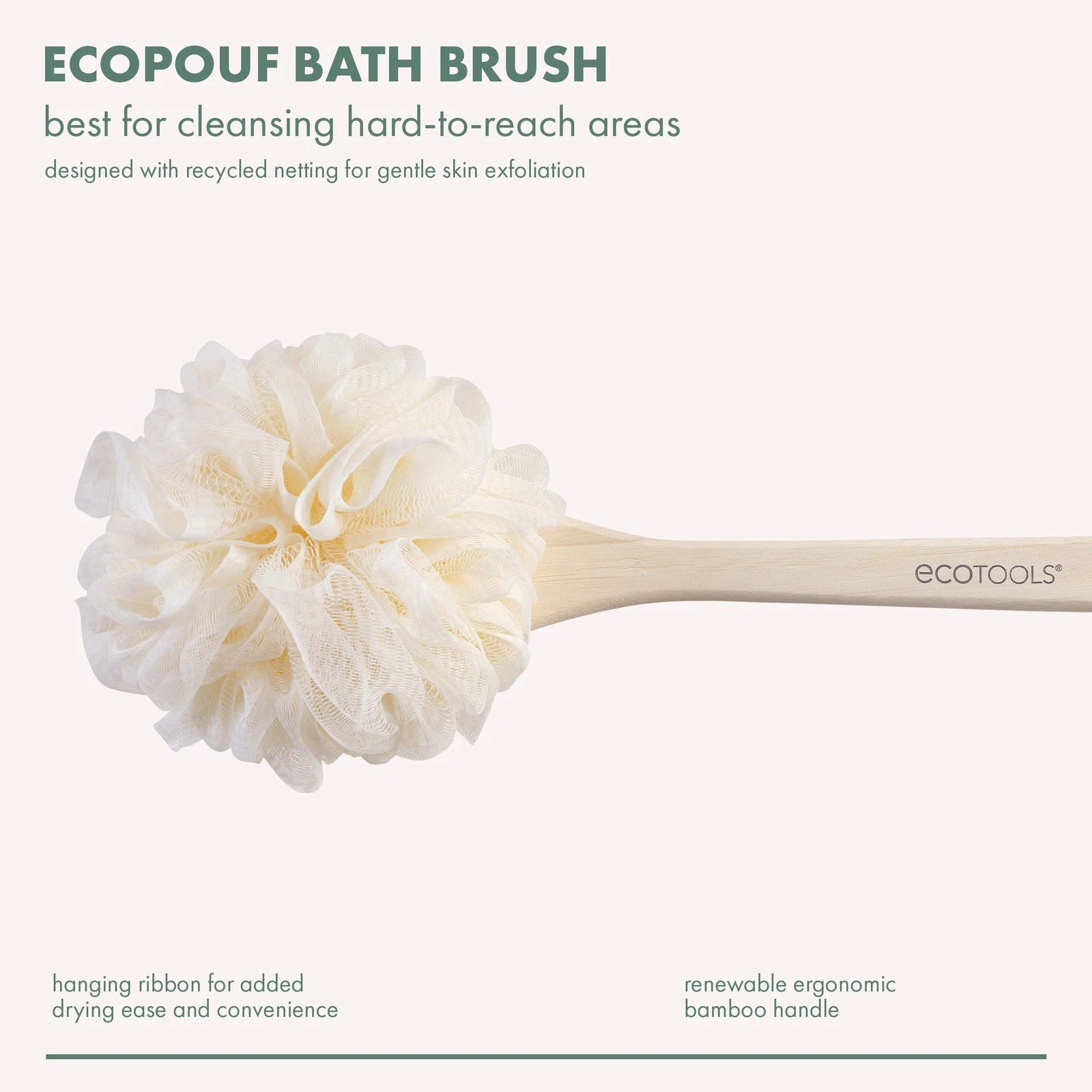 (4 pack) EcoTools EcoPouf Bath Brush, Loofah & Handle, Recycled Mesh Netting