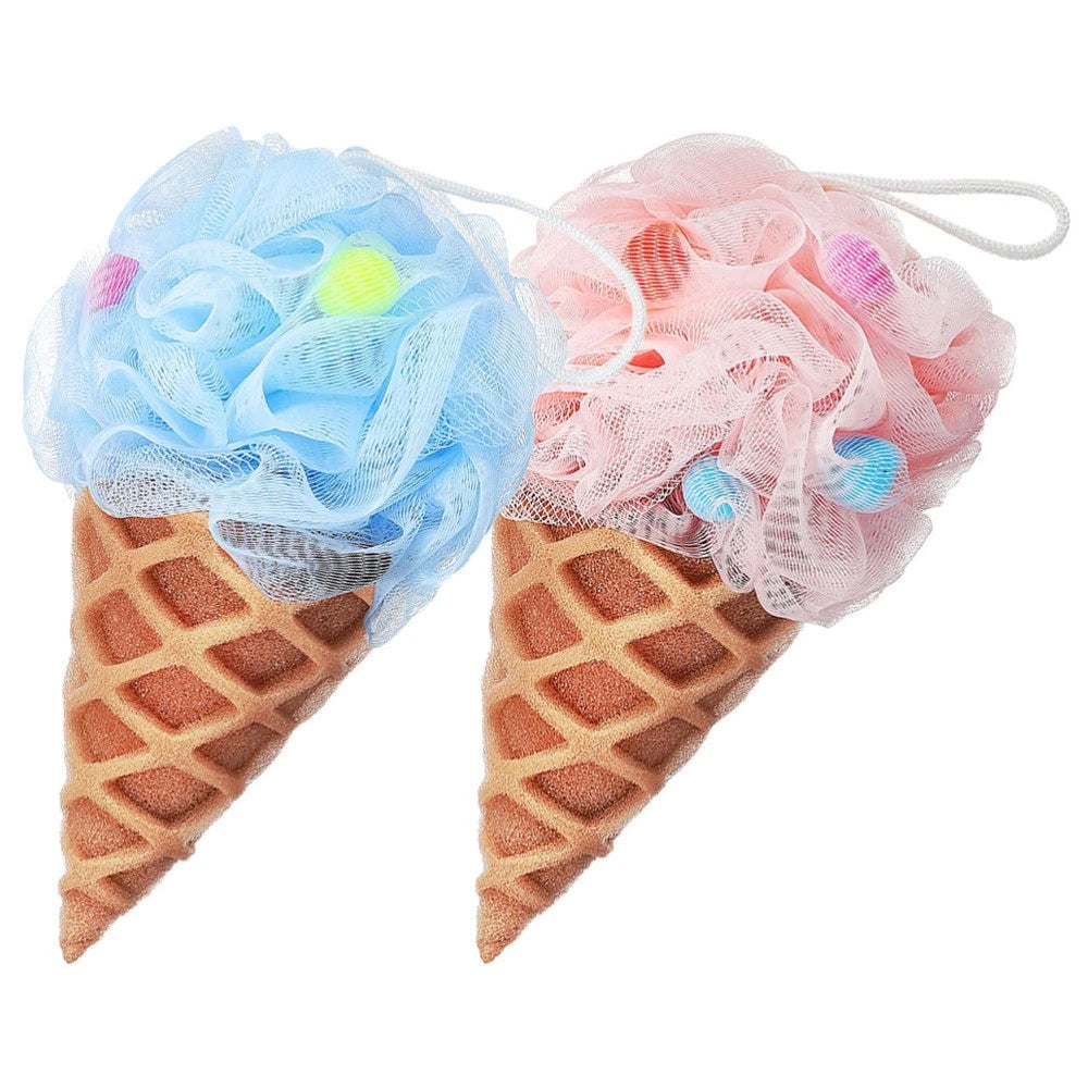2 Pcs Cartoon Ice Cream Shower Ball Loofah Bath Brush Dad Body Scrubber Back