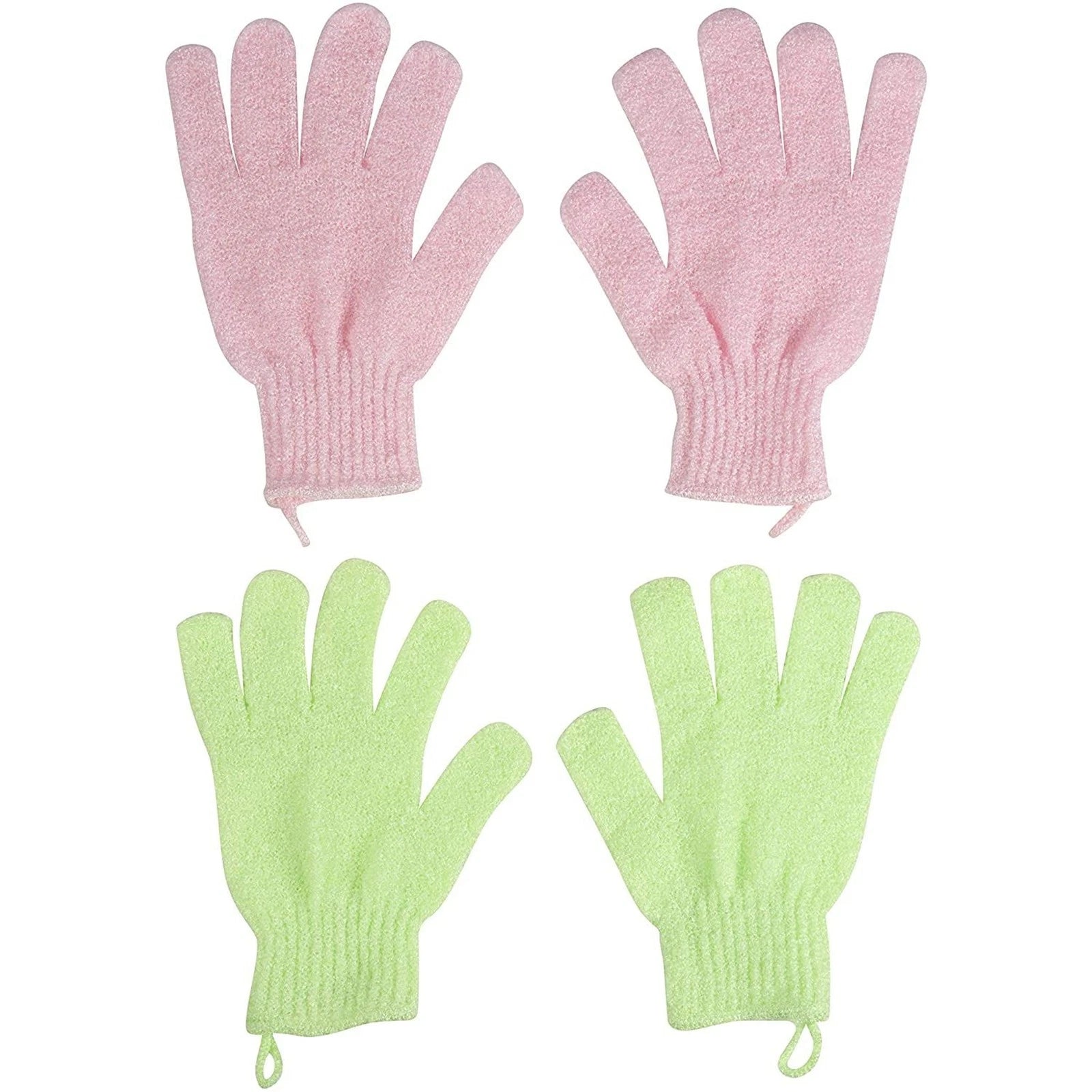 6 Pair Exfoliating Shower Gloves with Hanging Loop for Bath Body Scrub, Spa