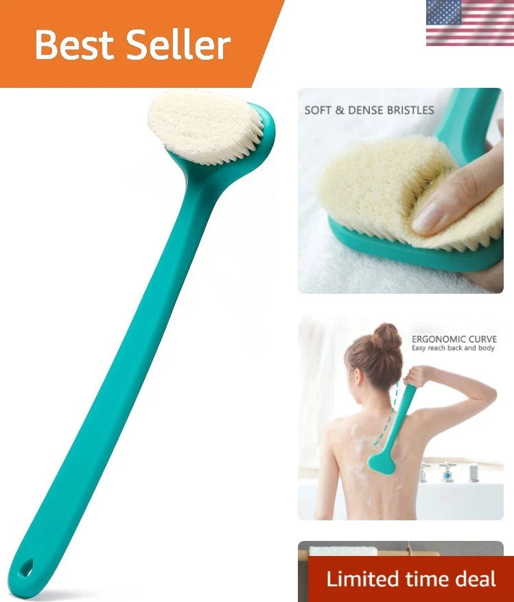 Ergonomic Body Brush for Bath & Shower - 14-Inch Exfoliation Tool in Green
