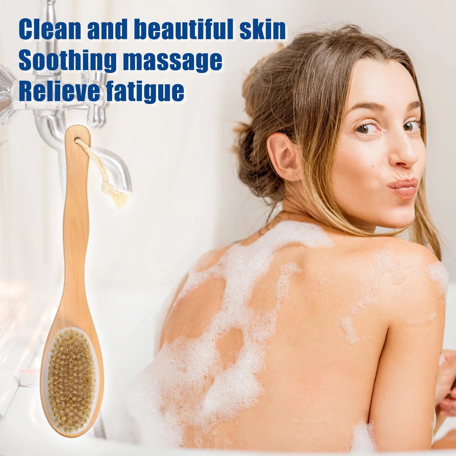 Double Sided Bath Brush Back Scrubber Wood for Shower Brown 14.6 Inches