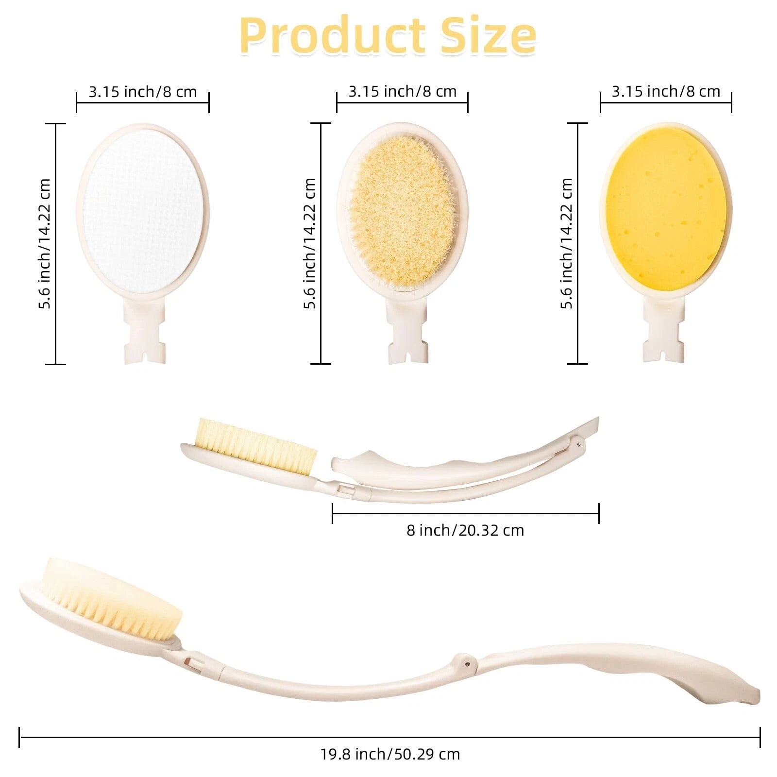 19" Long Handle Shower Sponge Brush Set, 3 in 1 Body Brush, Bath Sponge and L...