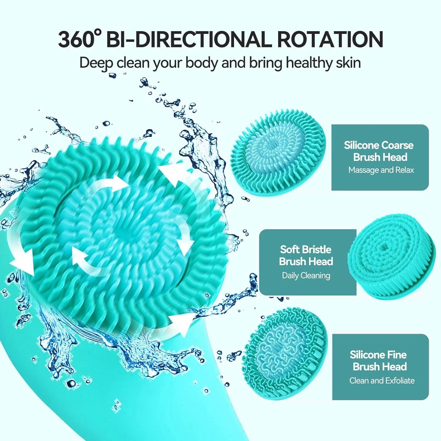 Electric Bath Brush, 3-in-1 Rechargeable Body Shower Brush with Long Handle