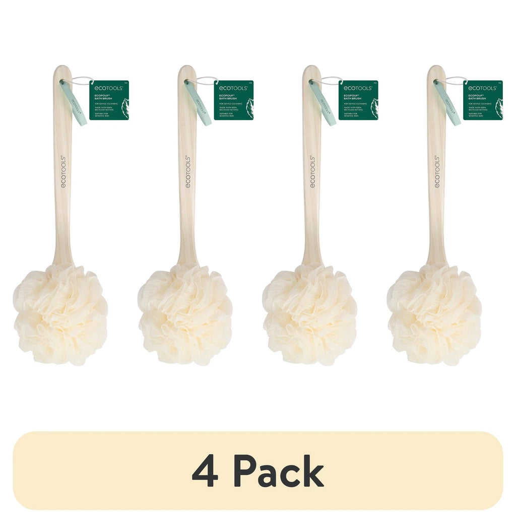 (4 pack) EcoTools EcoPouf Bath Brush, Loofah & Handle, Recycled Mesh Netting