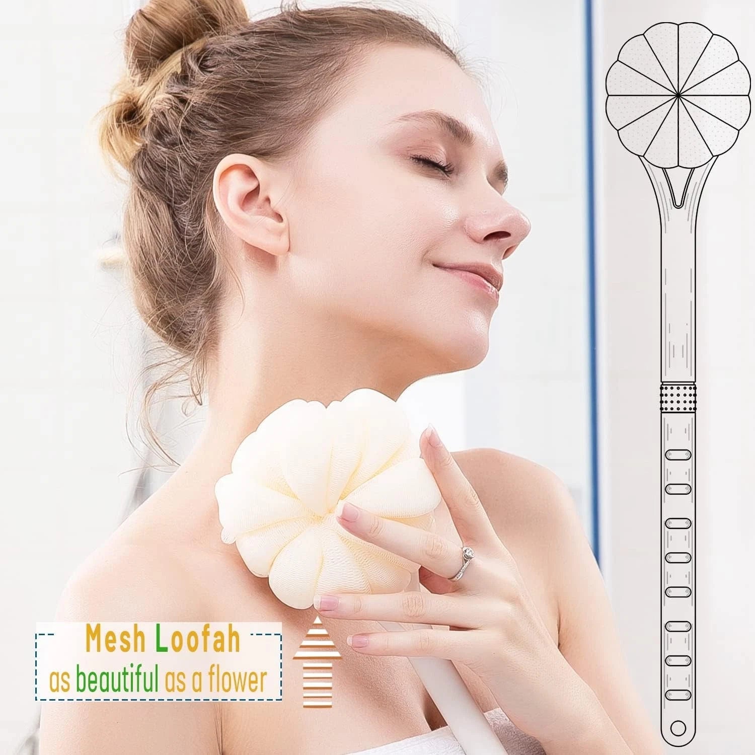 14-Inch  Shower Brush with Loofah and Soft Bristles for All Skin Types