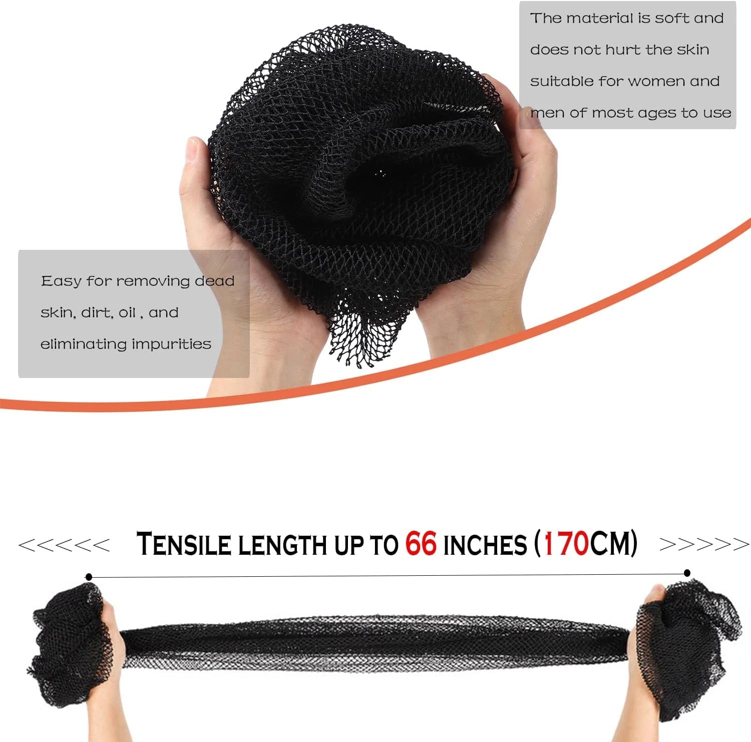 African Net Long Bath Net Sponge, Bathing Body Exfoliating Shower Body Back Scru