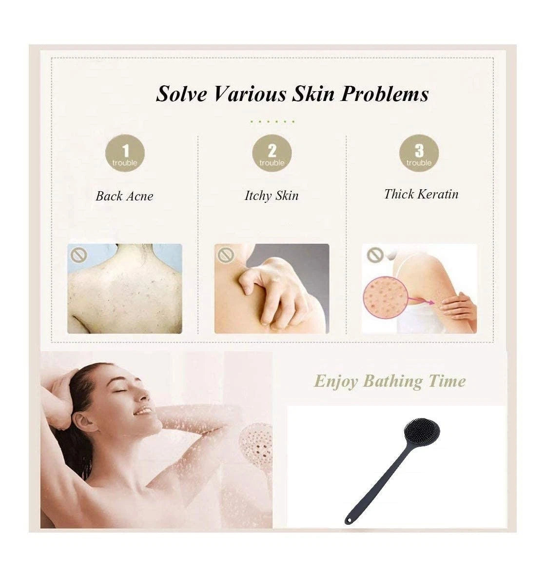 Cinlitek Silicone Body Scrubber, Long Handle Back Scrubber For Shower,