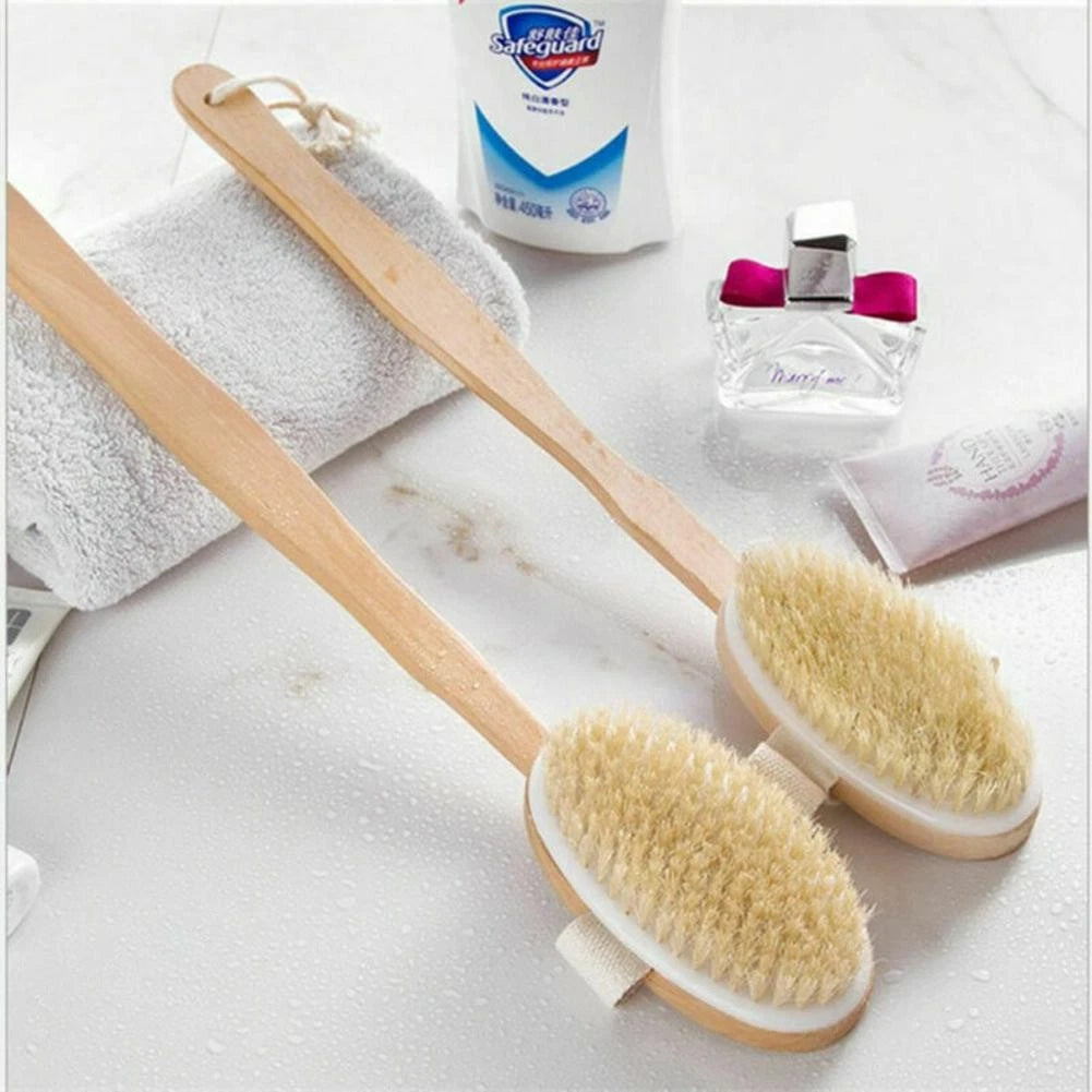 Durable Natural Long-Handled Bath Shower Body Back Dry Skin Spa Scrubber Brush C