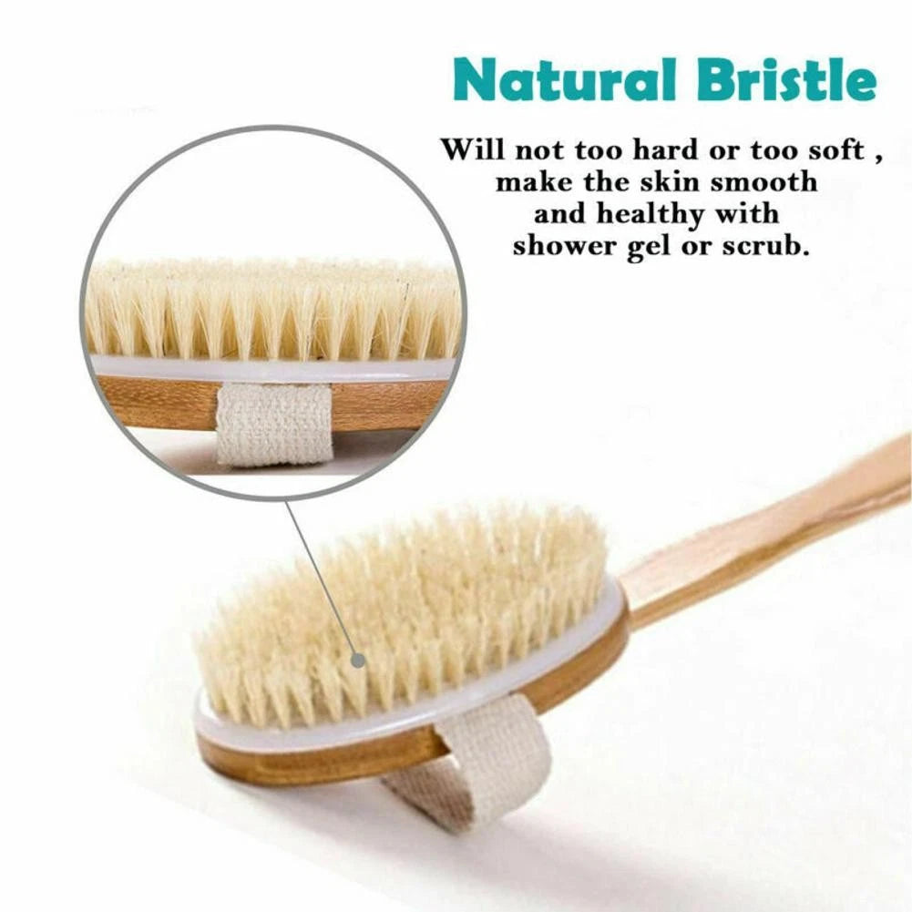 Durable Natural Long-Handled Bath Shower Body Back Dry Skin Spa Scrubber Brush C