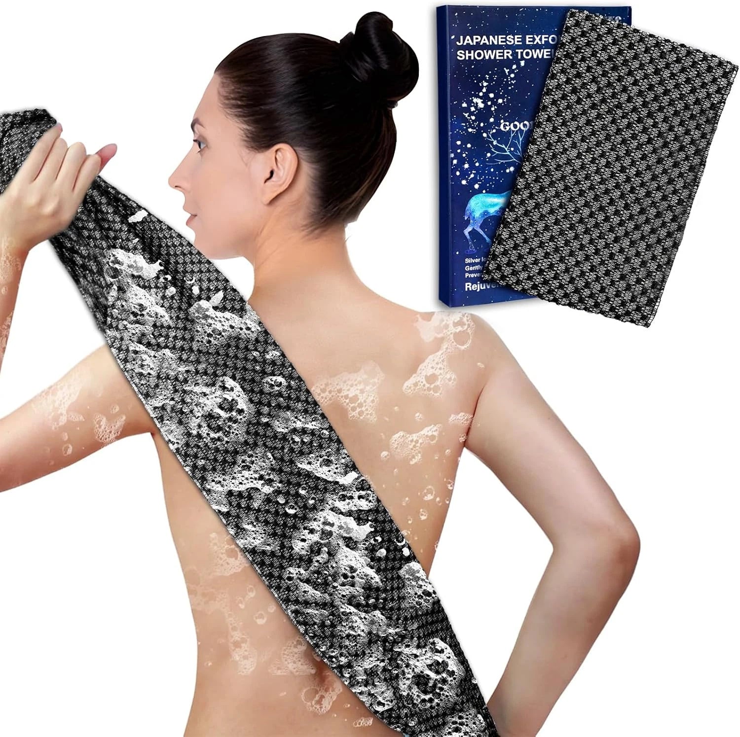 Exfoliating Washcloth Shower Towels, Premium Japanese Exfoliating Body Scrubber,