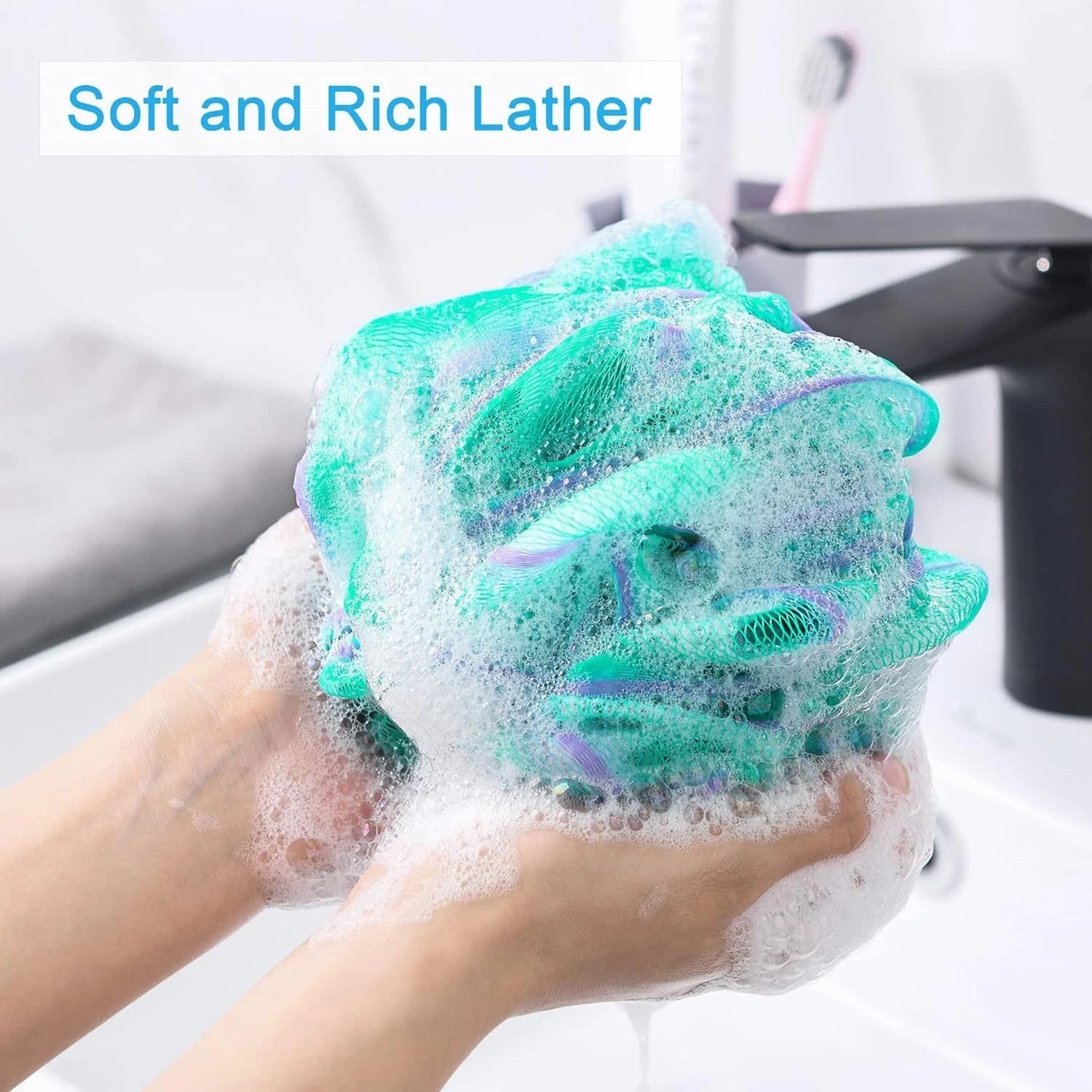 Luxury Exfoliating Loofah Sponge Set of 4 - Extra Large, Colorful Body Scrubbers