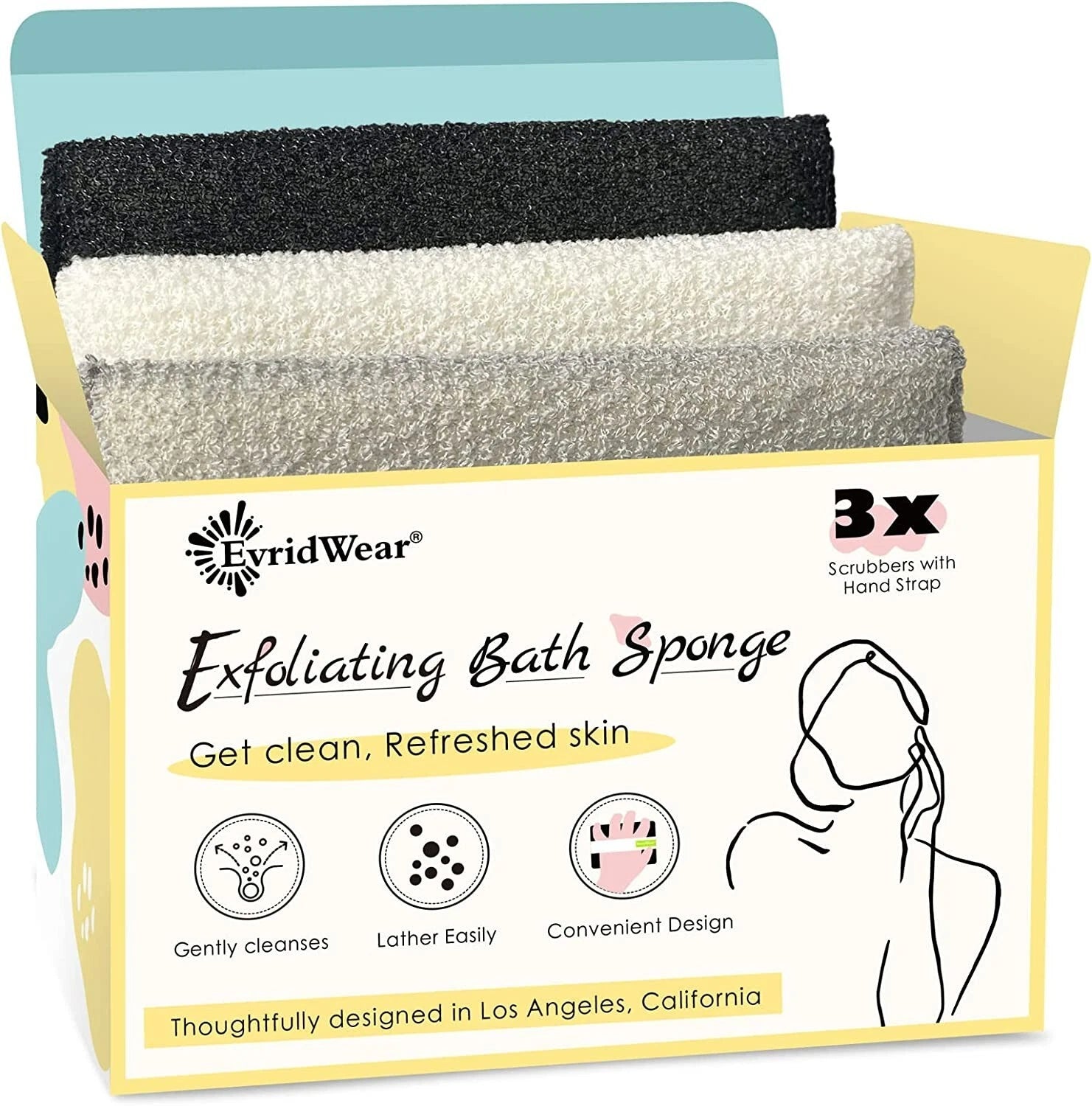 EvridWear Exfoliating Bath Sponge, Daily Skincare Body Scrubbers 3 Value Pack