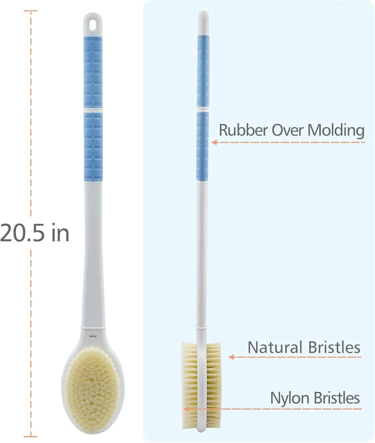 Shower Brush with Soft and Stiff Bristles,20.5" Extra Long Handle Dual-Sided ...