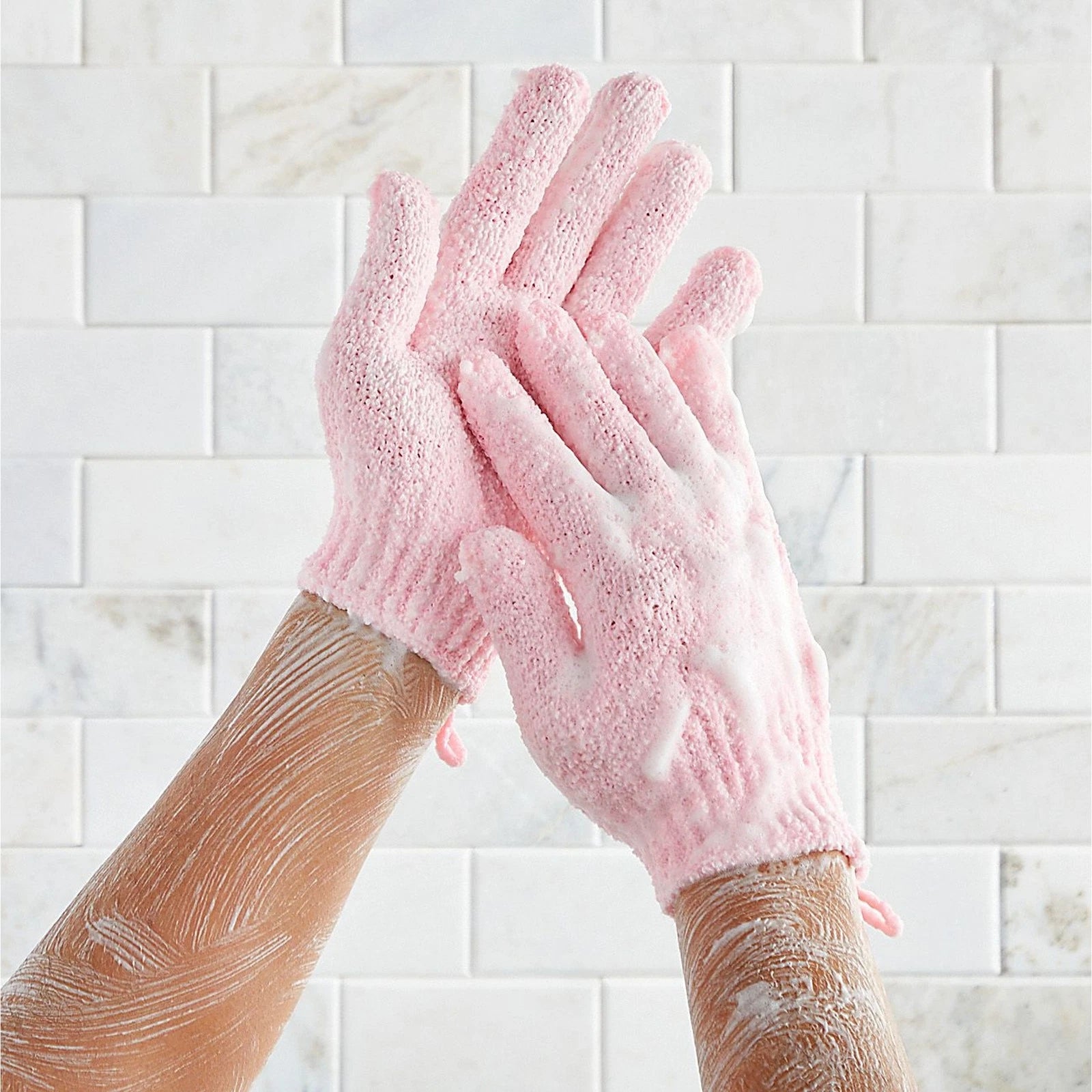 6 Pair Exfoliating Shower Gloves with Hanging Loop for Bath Body Scrub, Spa