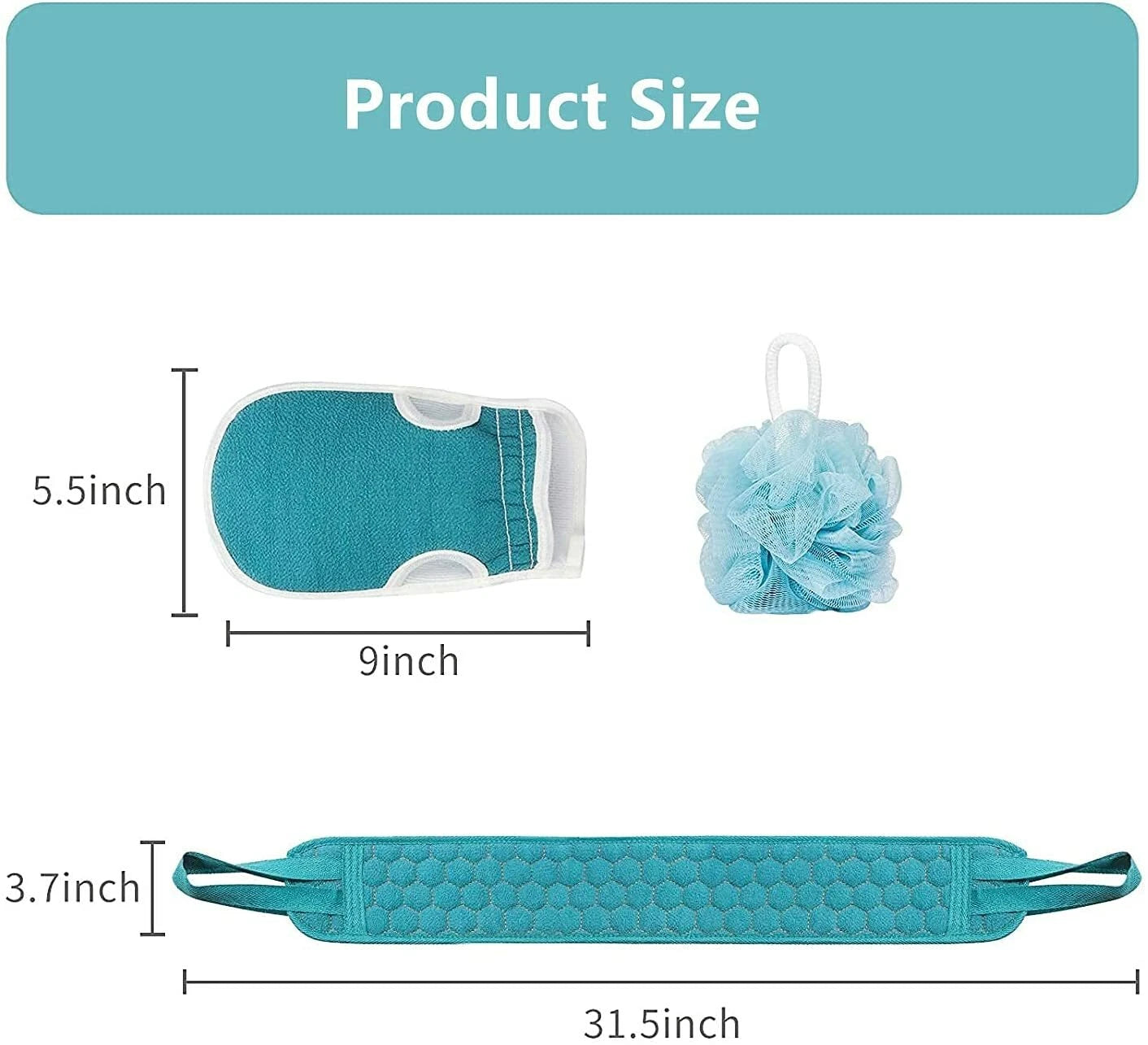 Exfoliating Back Scrubber Shower Bath Body Washer Glove Mitt Sponge Brush Set