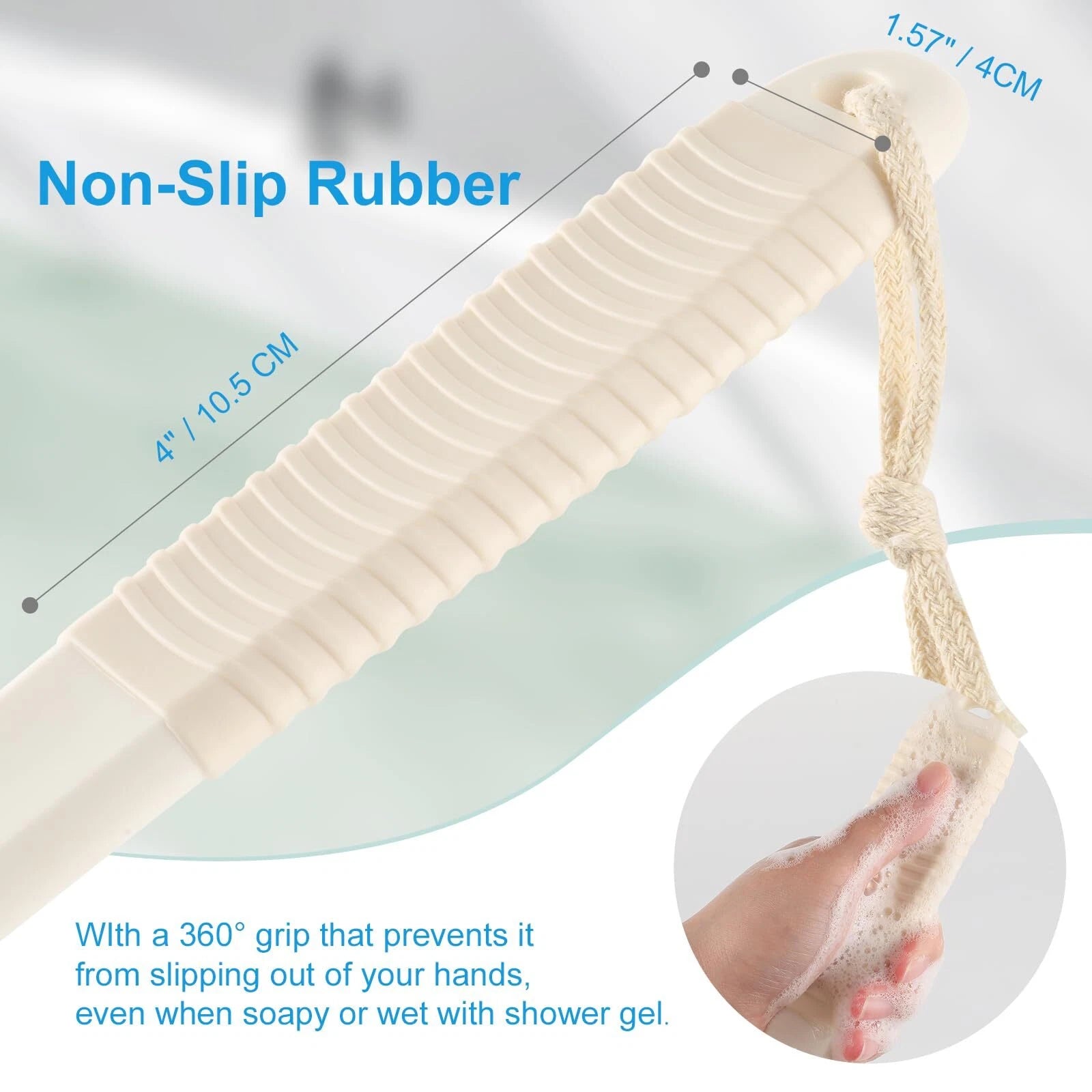 Back Scrubber for Shower Bath Brush with 17-Inch Long Anti-Slip Handle Wet an...