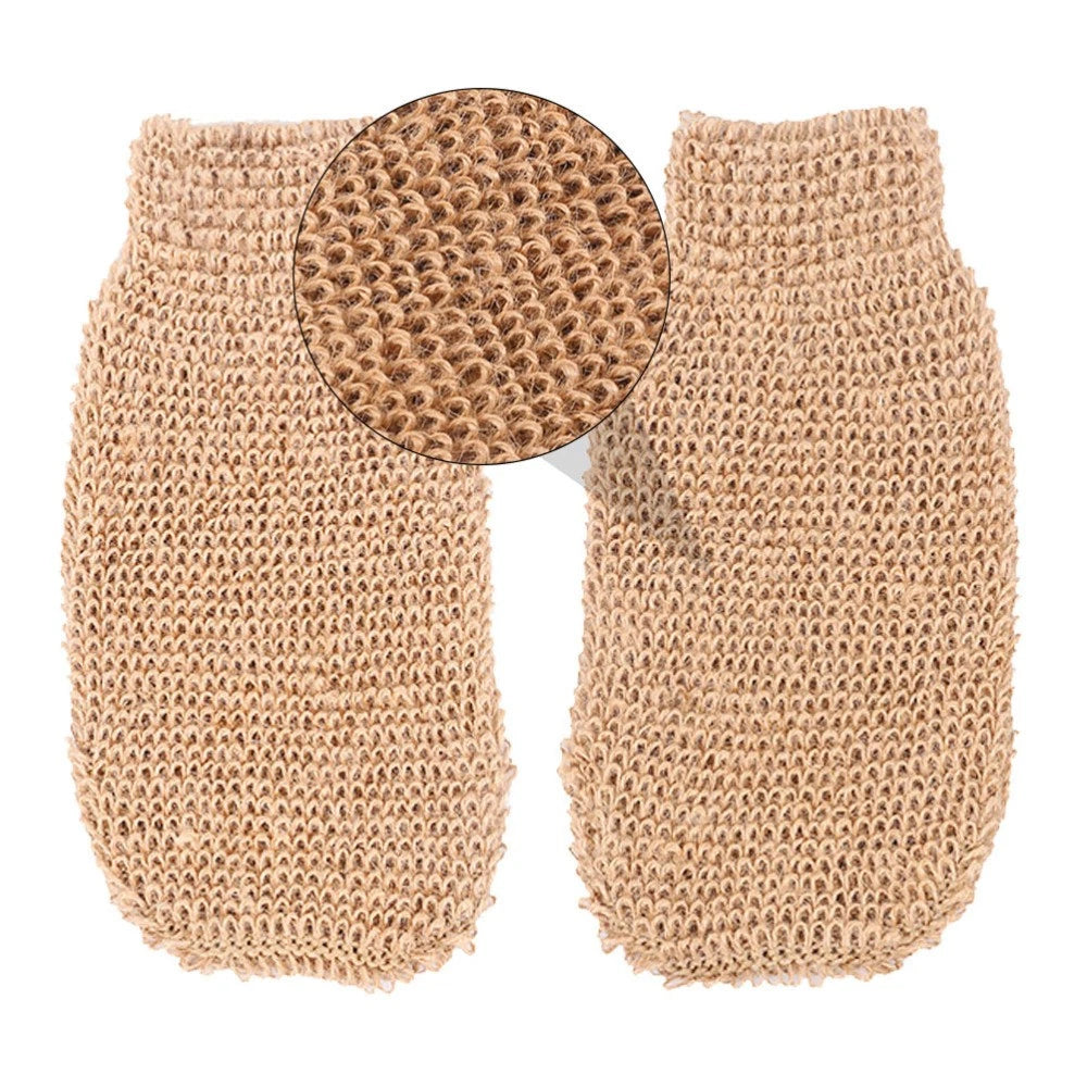 2Pcs Bath Glove Exfoliating Scrubber Mitts Ramie Jute Spa Gloves