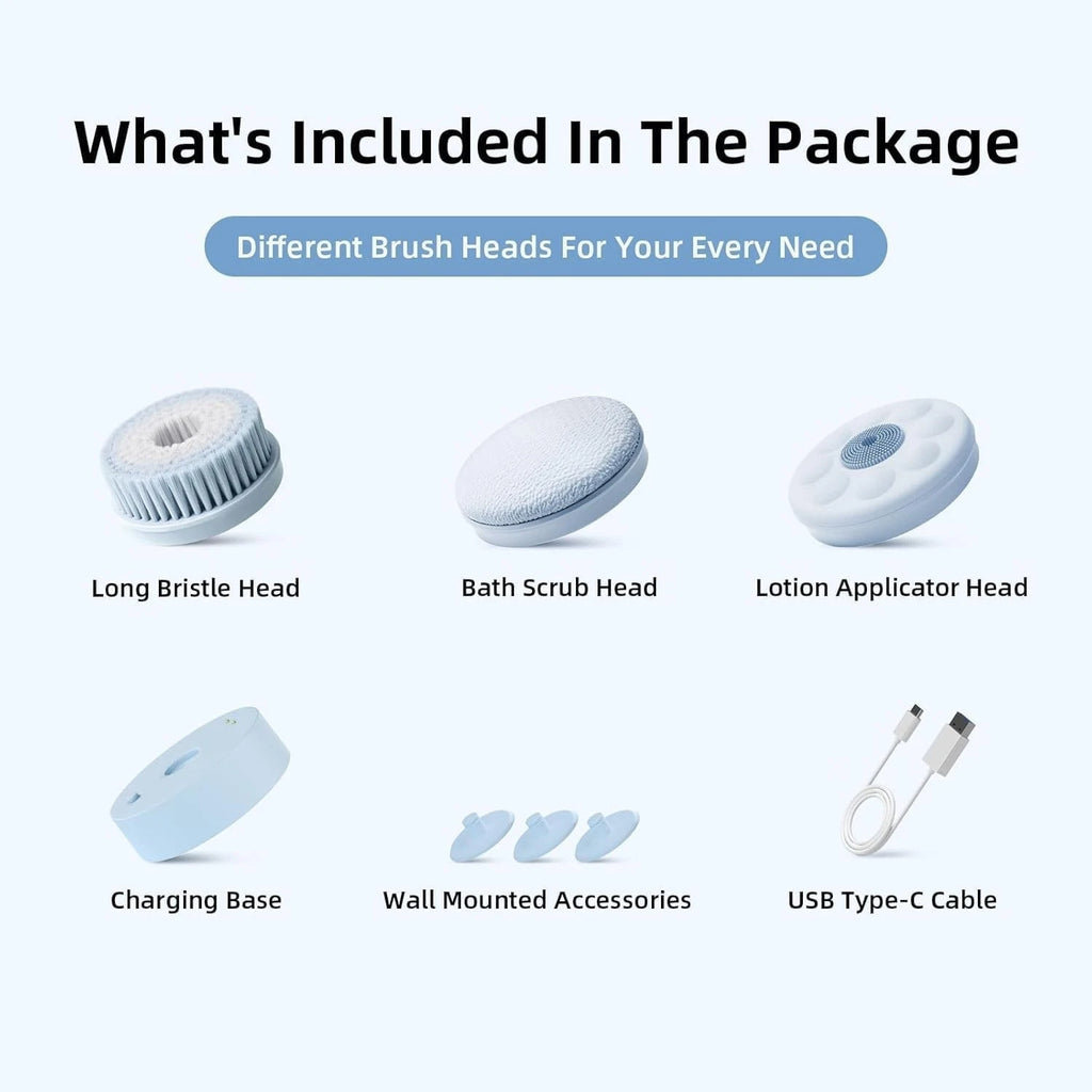 Electric Body Brush Waterproof Rechargeable Dual Handle Bath Scrubber with 3 ...