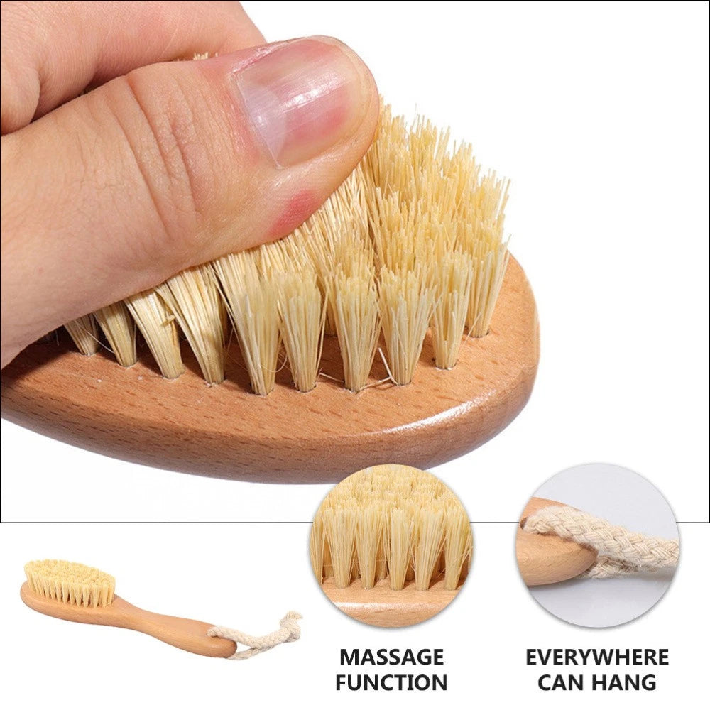Bathing Brush with Handle Beech Sisal Material for Body Skin Exfoliation