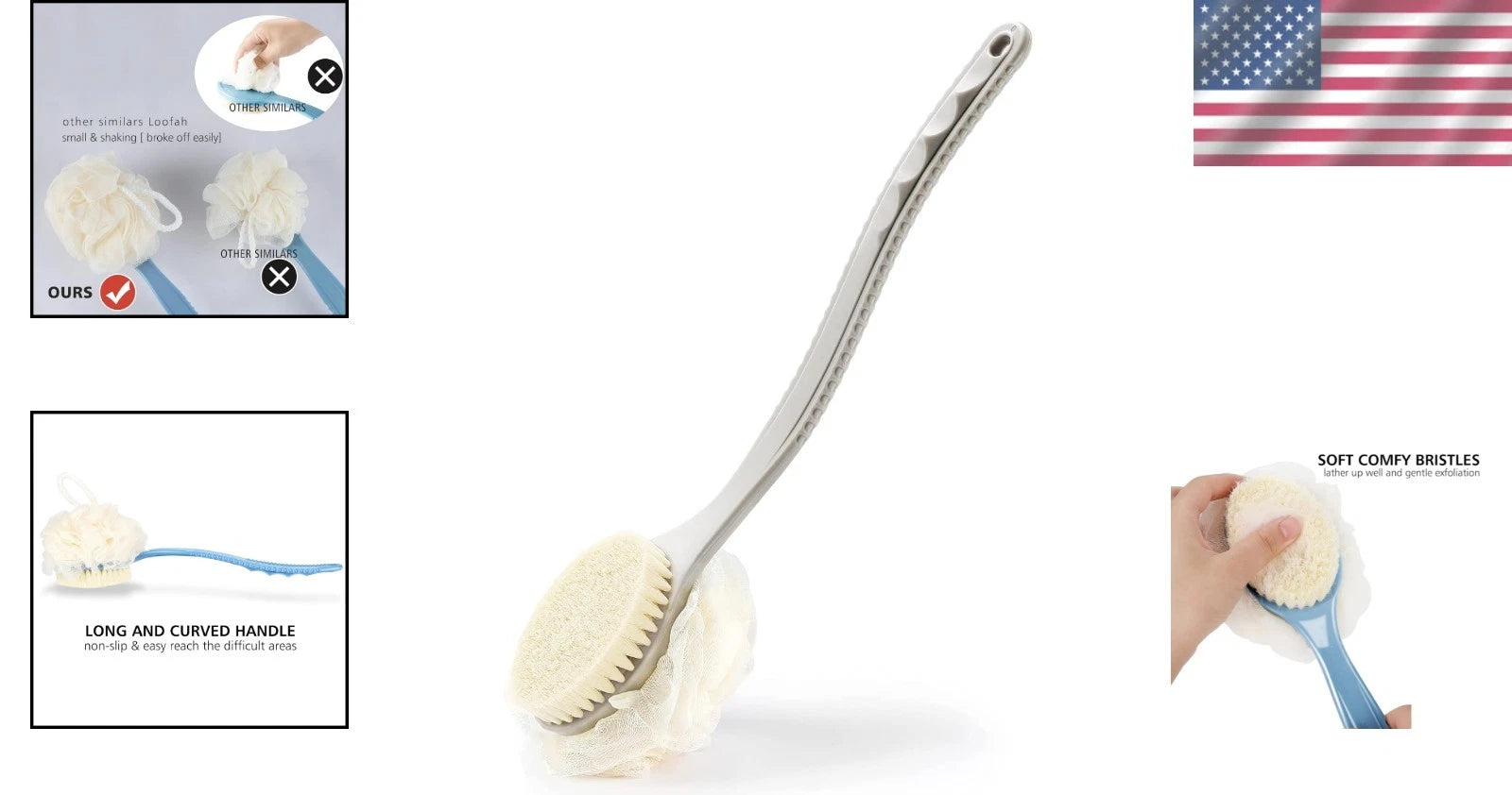 Luxurious Shower Body Brush: Dual Bristles & Loofah for Ultimate Exfoliation