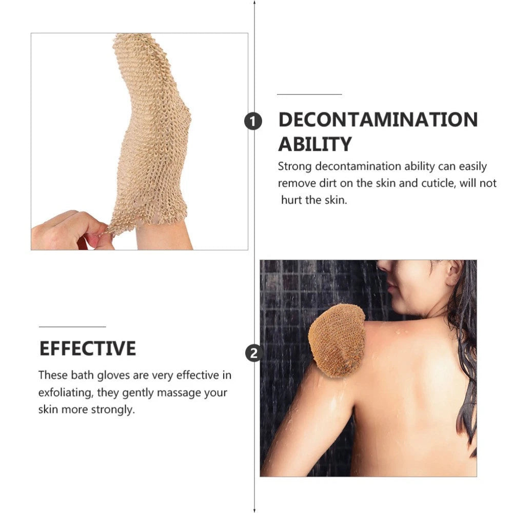 2Pcs Bath Glove Exfoliating Scrubber Mitts Ramie Jute Spa Gloves