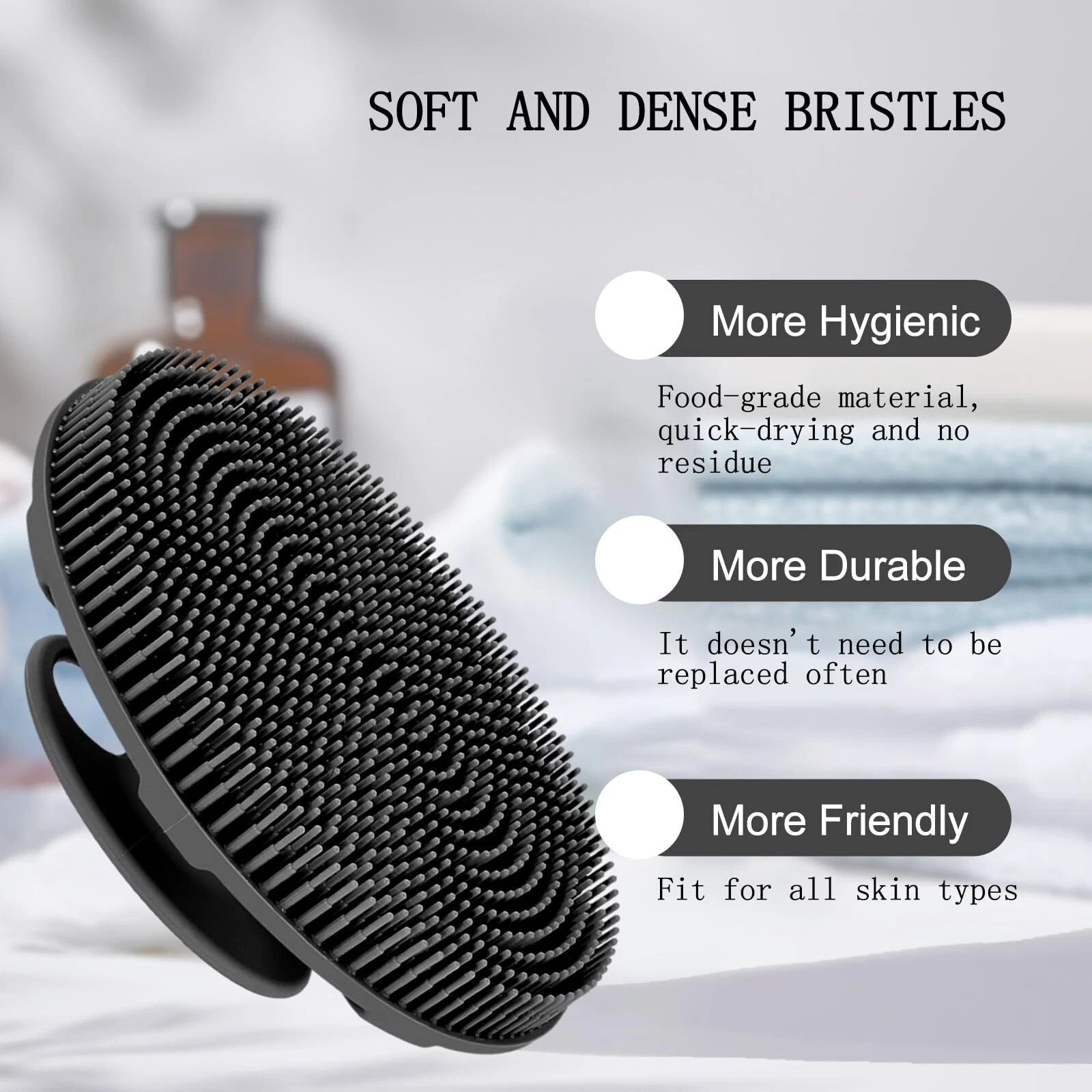 Food-Grade Soft Silicone Body Scrubber Shower Brush Handheld Cleansing Skin B...