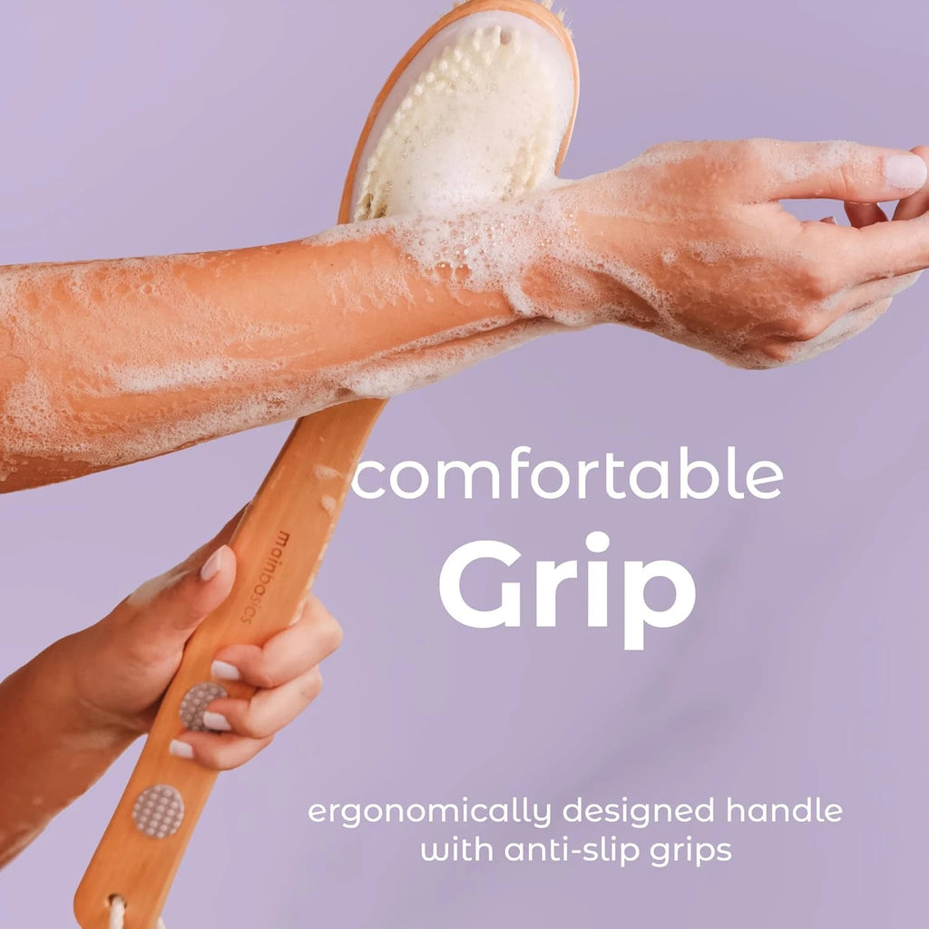 Mainbasics Back Scrubber for Shower – Long Handle Dual-Sided Brush for Body Wash
