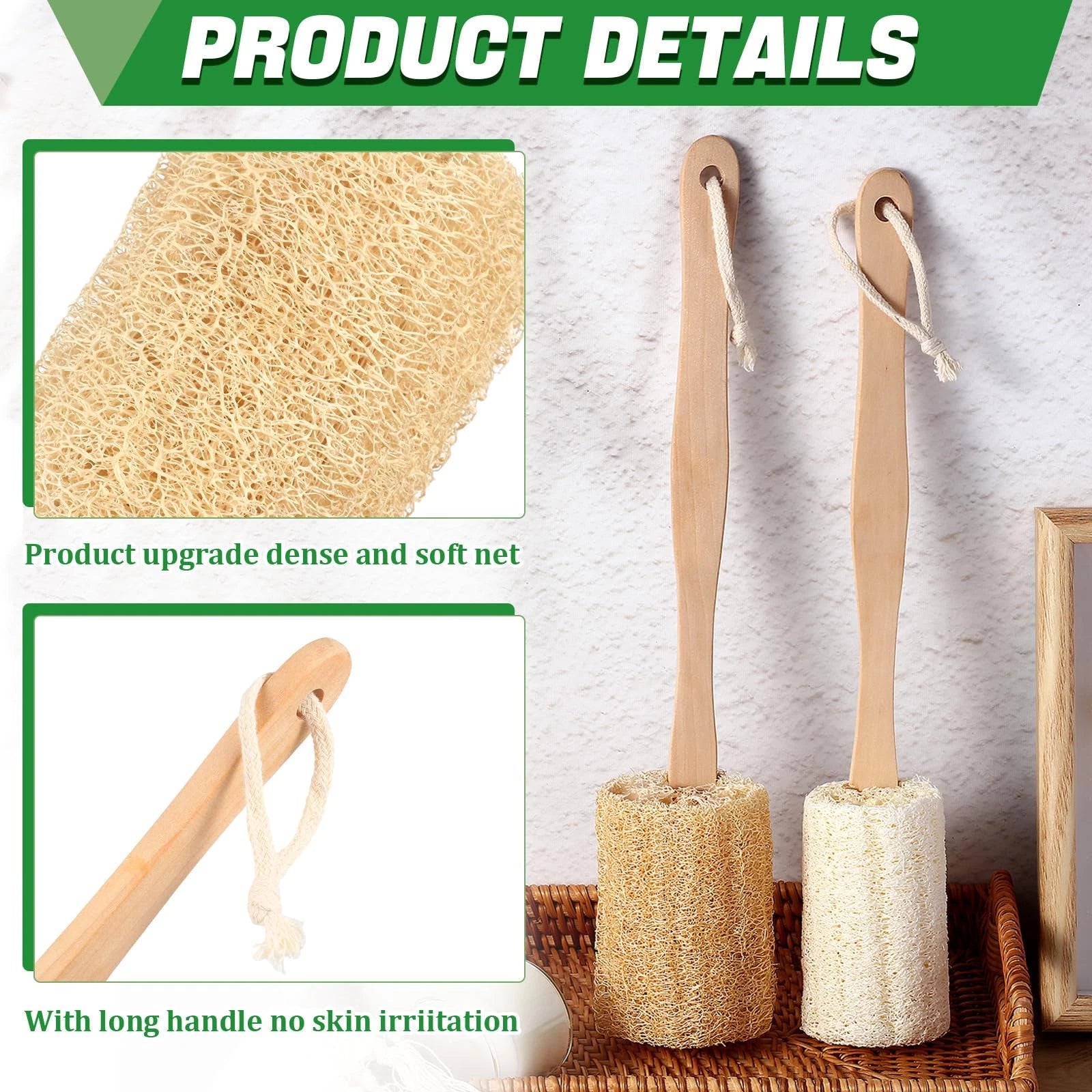 4 Pack Natural Exfoliating Loofah Bath Back Brush Loofah Back Scrubber Long H...