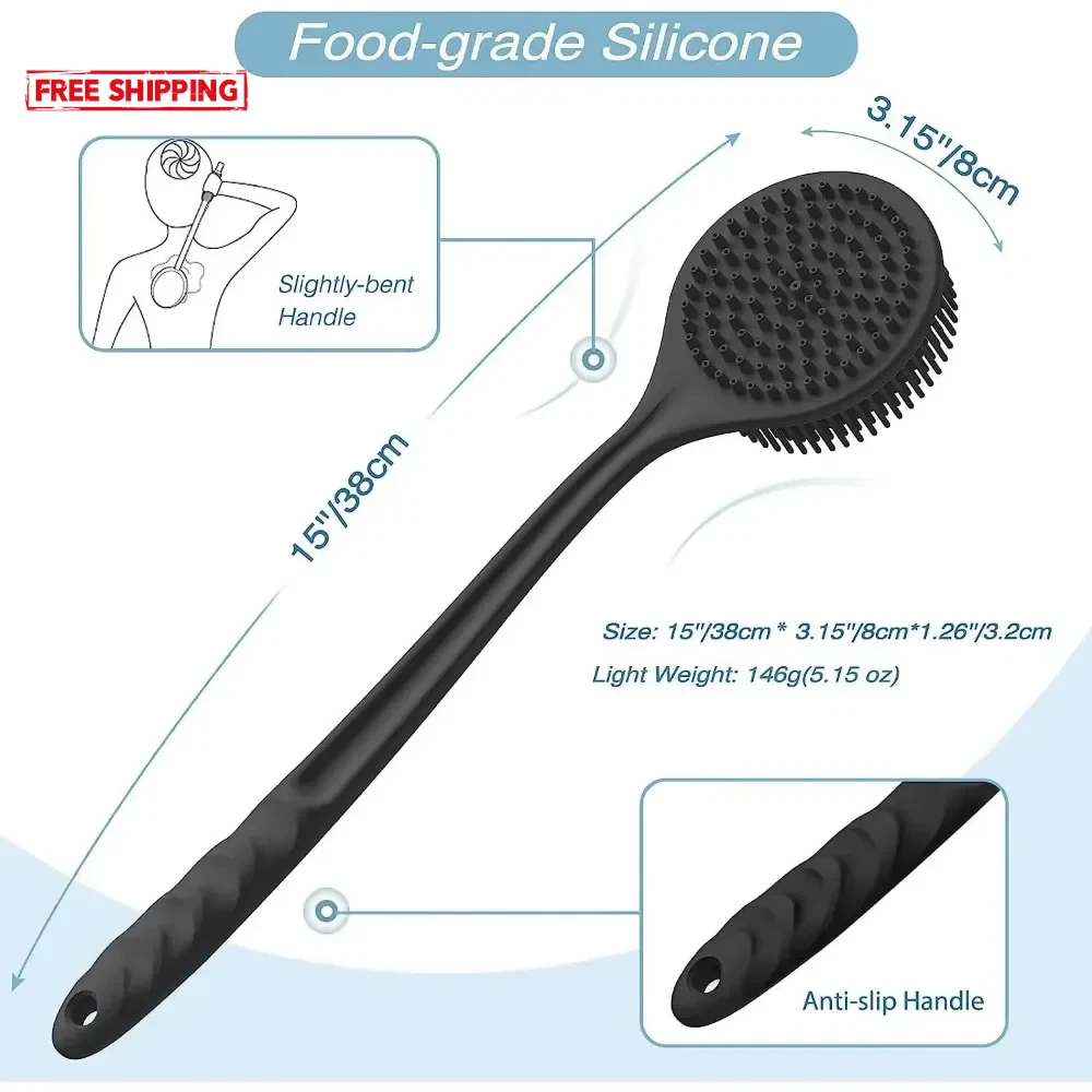 1Pc Bath Soft Back Scrubber Brush Bath Shower Sponge Scrubbing Brush with Handle